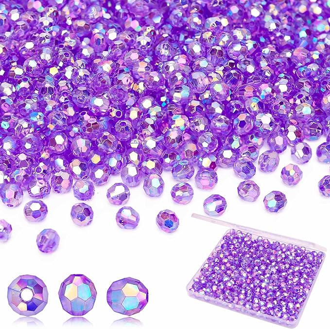 BONNY BOXX 500pcs 8mm Acrylic Faceted Round Crystal Beads Transparent Purple AB by BONNY+BOXX