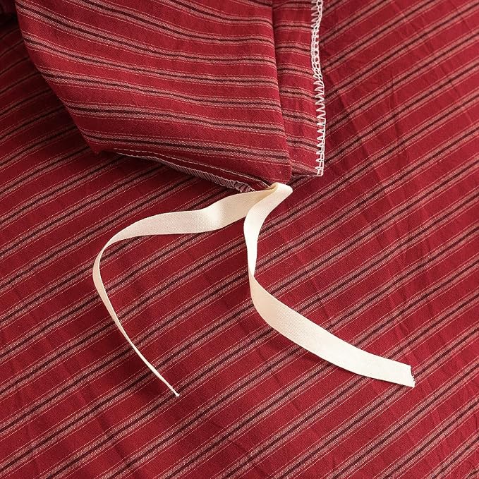 PinkMemory Red Striped Duvet Cover King 100% Washed Cotton Vintage Stripes - Image 6