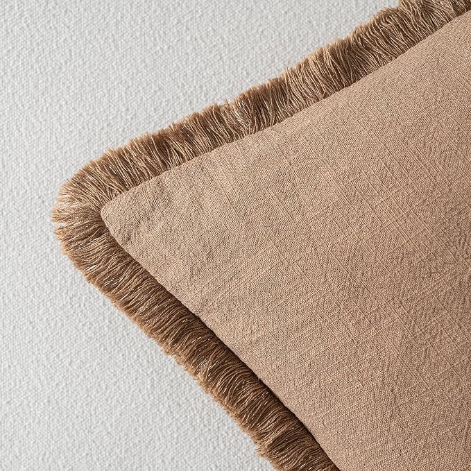 MIULEE Decorative Lumbar Throw Pillow Covers Neutral Linen Fringe Throw Pillows - Image 3