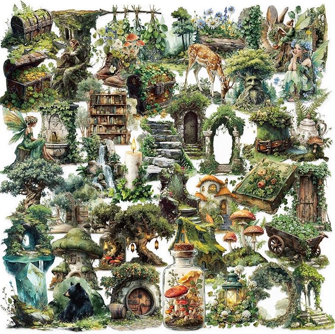 50PCS Forest Stickers PET Transparent Stickers Vintage Fantasy Forest Decals by Unknown