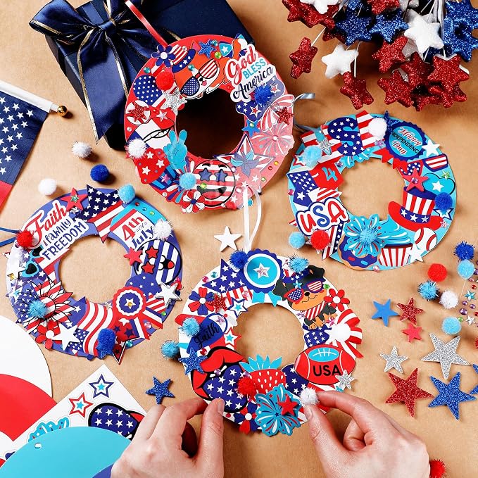Hollowfly 48 Sets Patriotic Wreath Craft Kit DIY 4th of July Paper Crafts - Image 2