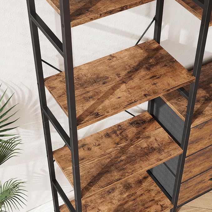 AFLUI Triple Bookshelf with 3 Fabric Drawers, 4-Tier Book Shelf and 10 Display - Image 5