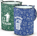 2 Pack Collapsible Trash Can Camping with Zippered Lid Foldable Storage Bin Portable Garbage Can for Outdoor Camping RV's Yard Waste (Trash and Recycling Style)