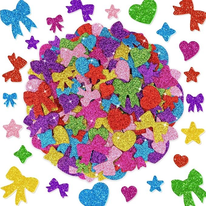 875PCS Glitter Foam Stickers, Colorful Heart & Star & Bow Stickers, by Unknown