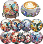 8 Pack Diamond Art Coasters, Hummingbird flowers Diamond Painting Coasters | by Zythron