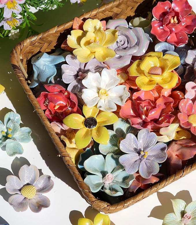 Lanyani 30 Pieces 3D Ceramic Mosaic Flowers - Image 4