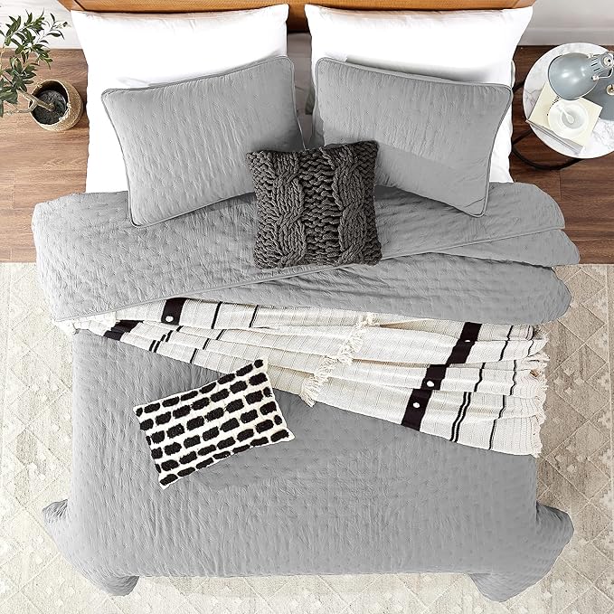 ROARINGWILD Light Grey King Size Quilt Bedding Sets - Image 2