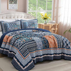 WONGS BEDDING Navy Blue Quilt Set Full Size, Bohemian Patchwork Bedspread - Image 2