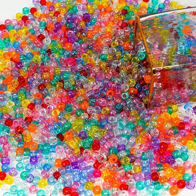 1000+pcs Glitter Pony Beads Bulk, Acrylic 9mm Large Plastic Bead - Image 7