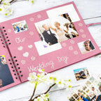 Bstorify Square Scrapbook Photo Albums 50 Pages Pink Thick Paper, Ribbon Closure - Image 4