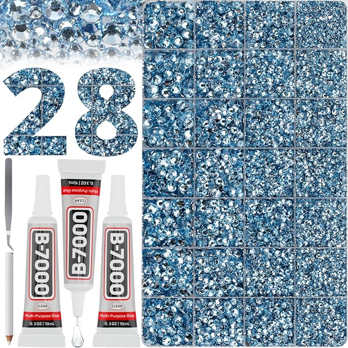 36000Pcs Baby Blue Rhinestones for Bedazzling, Resin Flat Back Diamond Crystal by Worthofbest