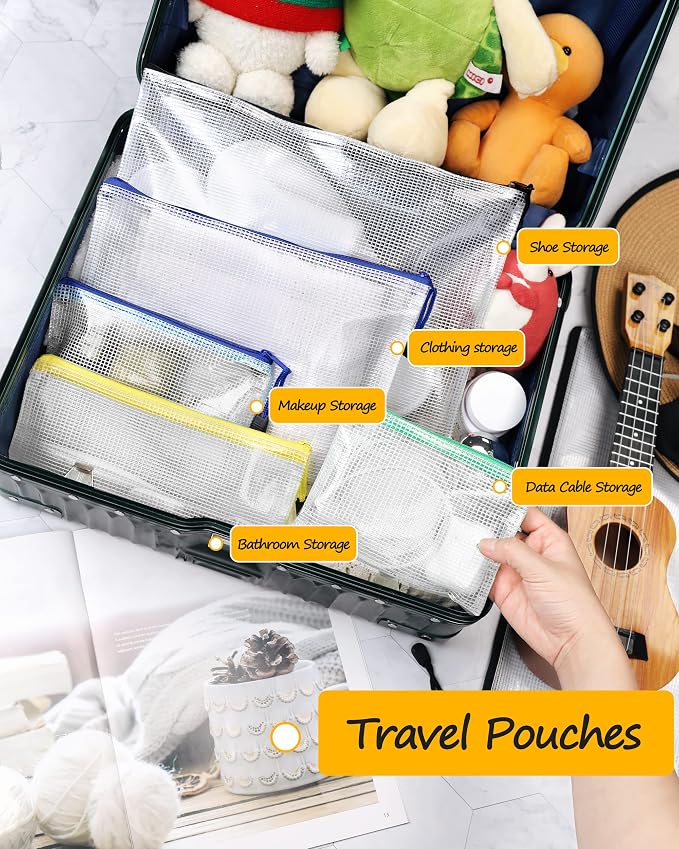 SUNEE 12pcs Mesh Zipper Pouch 11x16, Large Storage Bags - Image 4
