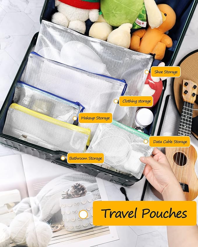 SUNEE Plastic Mesh Zipper Pouch 6.8x9.2 in, Small Water-Resistant Zip Bag - Image 4