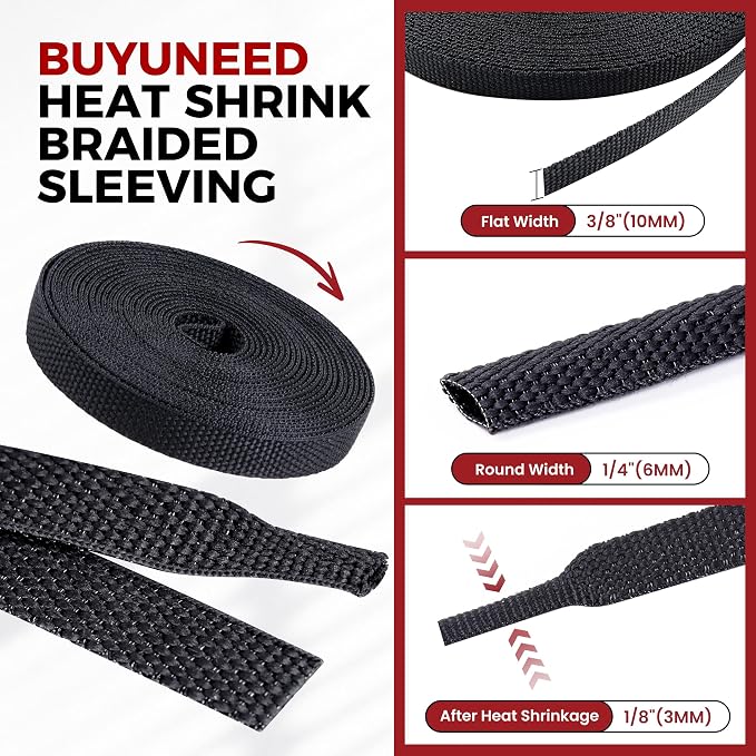 Heat Shrink Wire Loom 2:1 Shrinkable Braided Cable Sleeve 1/4 Inch ID-88ft - Image 2
