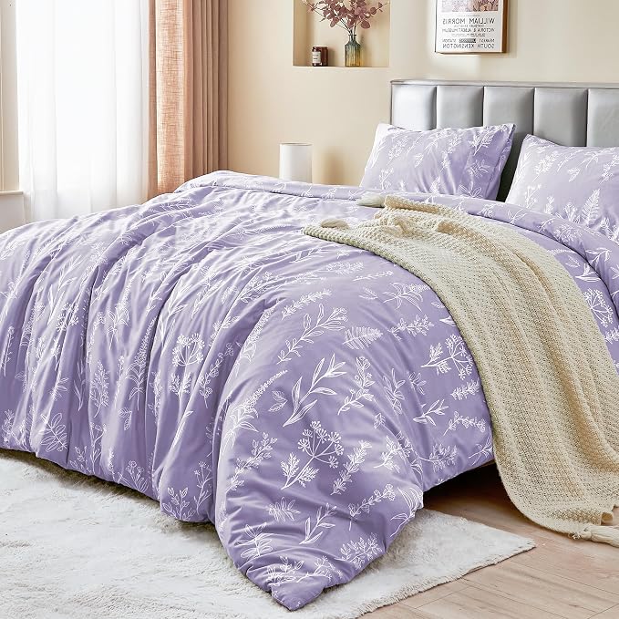 MUXHOMO Duvet Cover King Size, Reversible Floral Lavender Duvet Cover Set by MUXHOMO