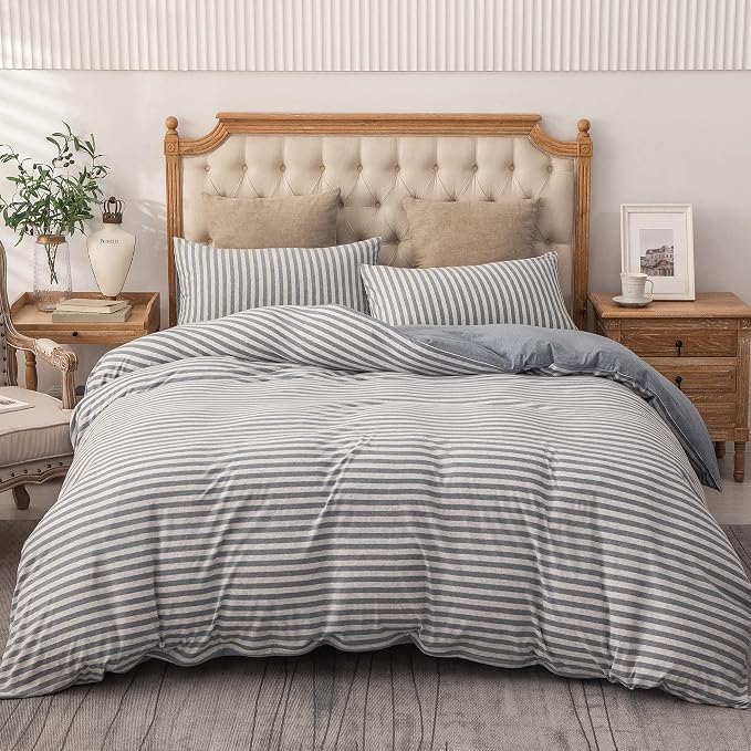 PURE ERA Jersey Knit Duvet Cover Set 100% T-Shirt Heather Cotton Super Soft - Image 3