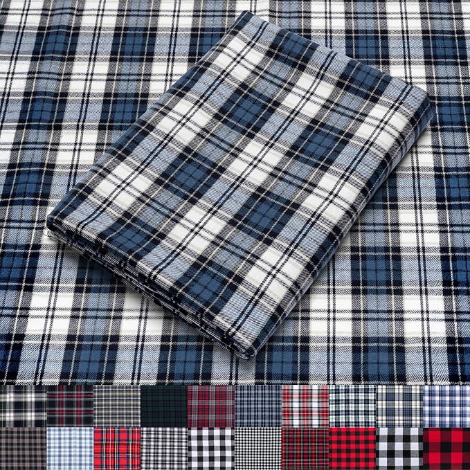 Pico Textiles 20 Yards Bolt Blue and White Tartan Plaid Flannel Fabric by PicoTextiles