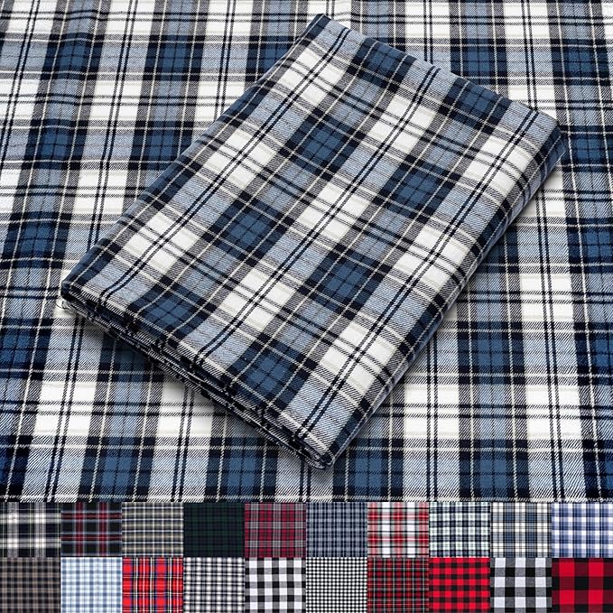 Pico Textiles 5 Yards Bolt Blue and White Tartan Plaid Flannel Fabric by PicoTextiles