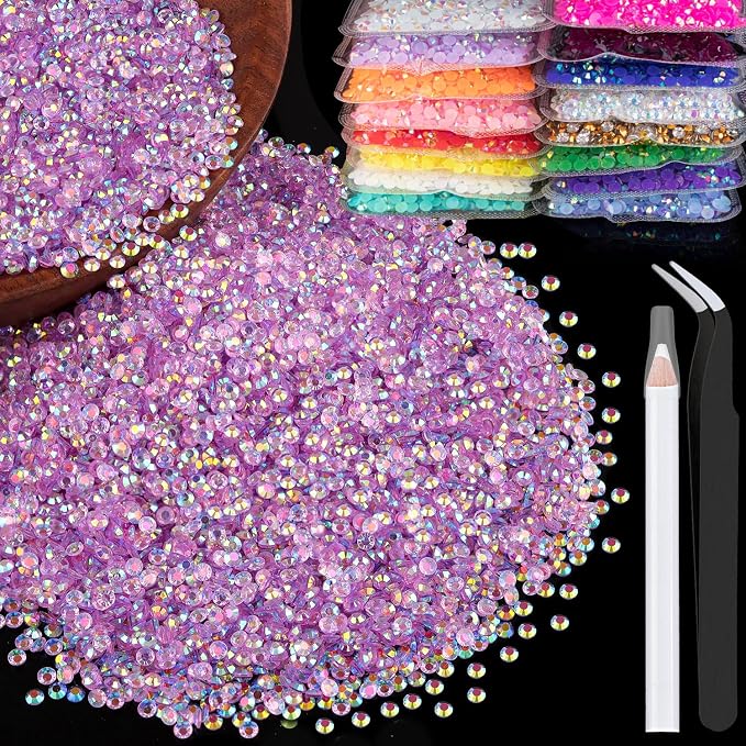 5000pcs 3mm Resin Rhinestones Bulk, Transparent Lavender Purple AB Flatback by BELLEBOOST