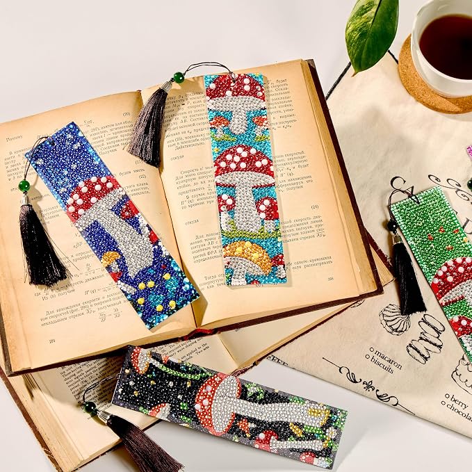6PC Diamond Art Bookmarks Mushroom DIY Rhinestone Painting Book Marks | Diamond - Image 2