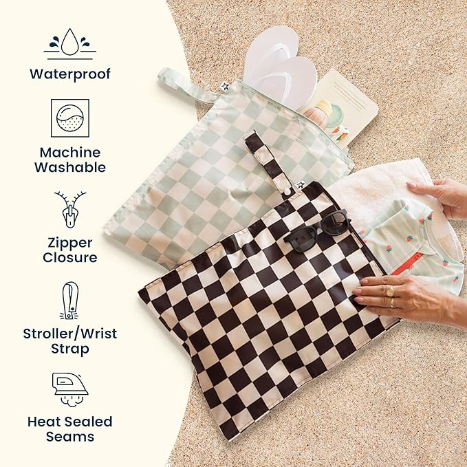 Tiny Twinkle Wet Dry Bag – 2 Pack Reusable Waterproof & Mess Proof Wet Bags for Swimsuits & Travel, Baby Towels & Beach Essentials,a Diaper Bag Must-Have(Luna)
