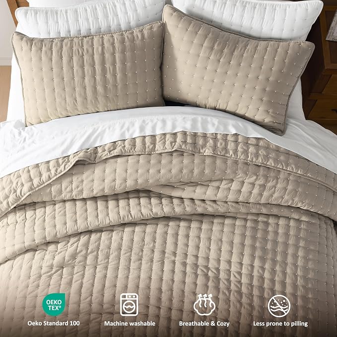 WDCOZY Beige Twin Size Quilt Bedding Sets - Image 7