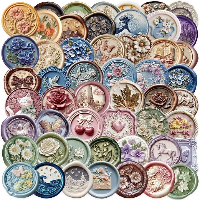 50 PCS Embossed Stickers for Scrapbooking Journaling Junk Journal Scrapbook by Unknown
