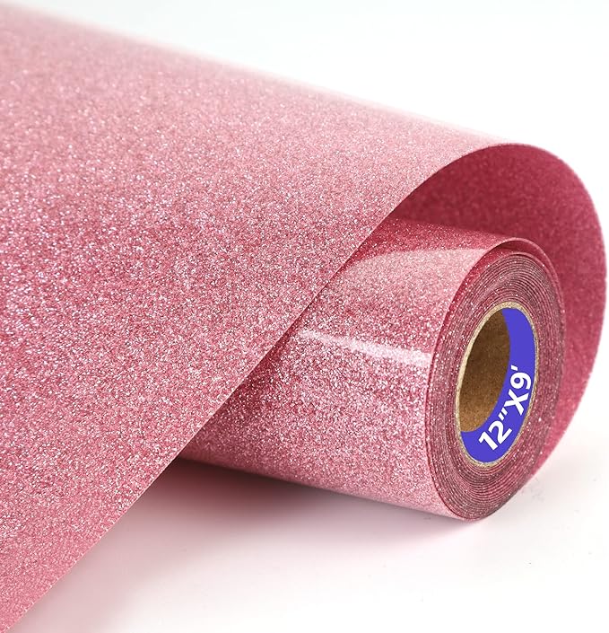 Pink Glitter HTV Heat Transfer Vinyl Rolls12inch by 9feet PU Stretch Iron on by SHOMKIEE