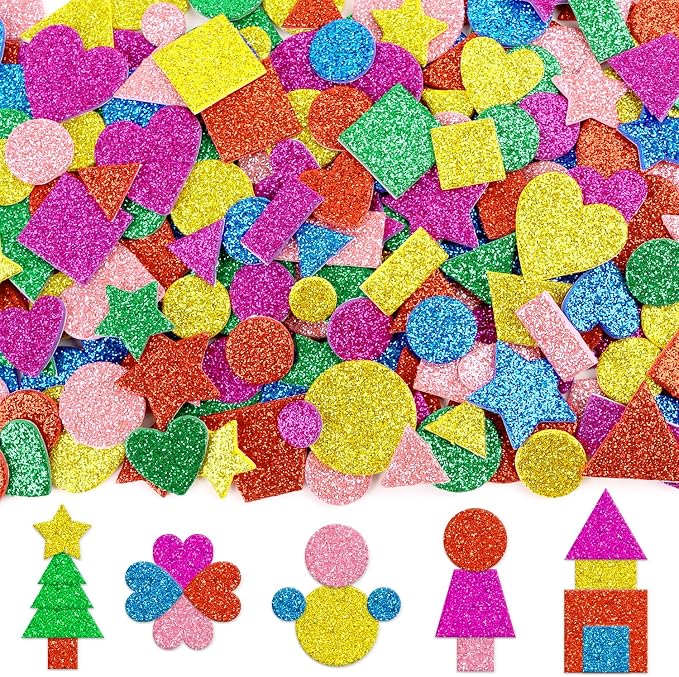 CCINEE 714 Pcs Glitter Foam Stickers 6 Colors Self Adhesive Heart Stars Circle by CCINEE