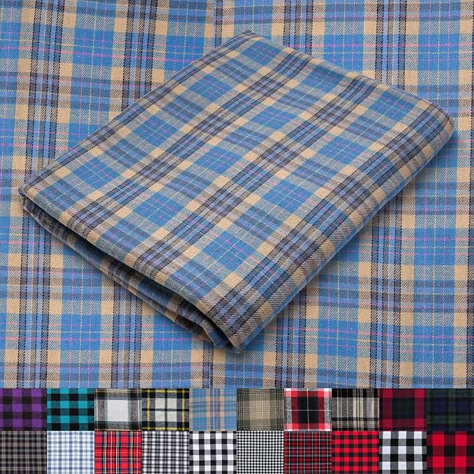 Pico Textiles 6 Yards Bolt Blue and Tan Tartan Plaid Flannel Fabric by PicoTextiles