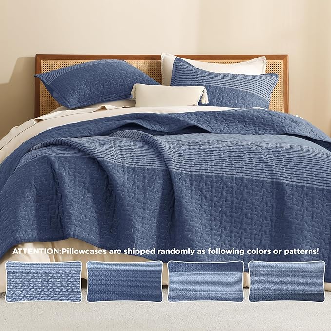 Litanika Oversized King Quilt Set Sapphire Blue, 120x120 Stripe Bedspread - Image 5