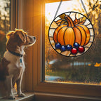 DASTOLL Stained Glass Window Hanging Fall Pumpkin Berries 7.8" - Image 3