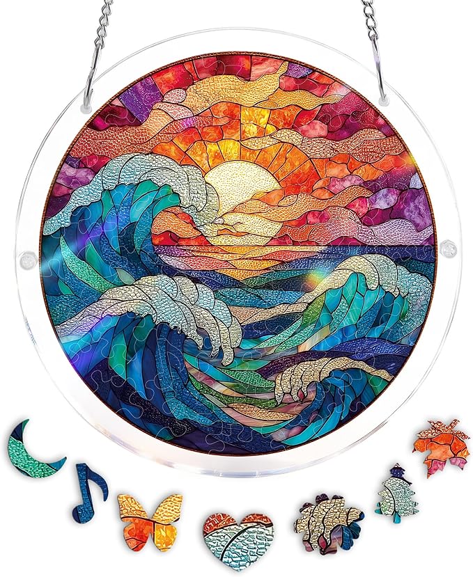 Acrylic Puzzle Suncatcher, Faux Stained Glass Sea Sun Catcher by Unknown