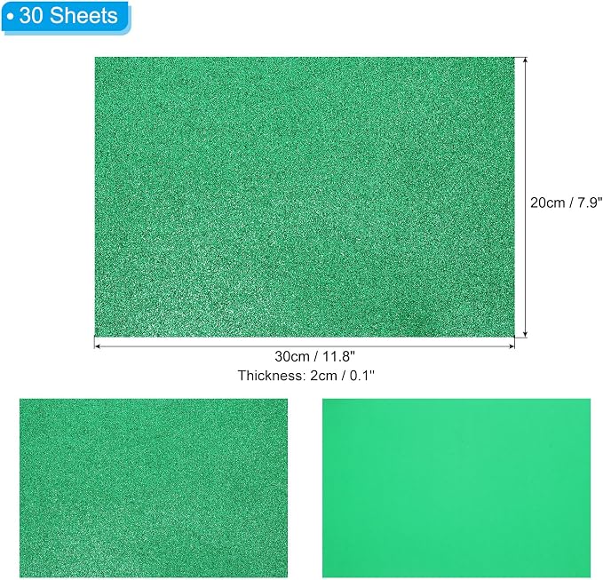 PATIKIL 30Sheets Green EVA Glitter Foam Sheet 11.8 x 7.9 Inch 2mm Thick Sparkle - Image 2