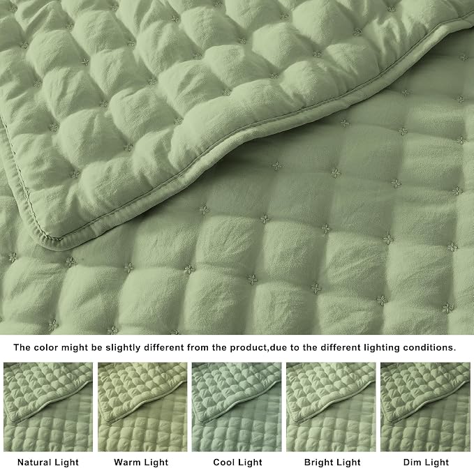 WDCOZY Sage Green Oversized King Quilt Set, California Cal King Rustic Bedspread - Image 2