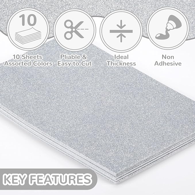 10 Pack Glitter Foam Sheets Craft 8 x 12 inch | Sparkles Foam Paper - Image 3