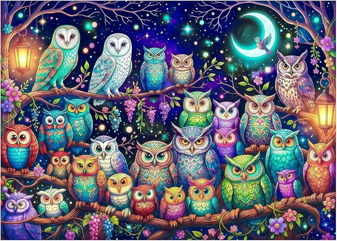 Moonlit Owls Puzzles for Adults 1000 Pieces, Impossible Challenging Jigsaw by FLYHOUR