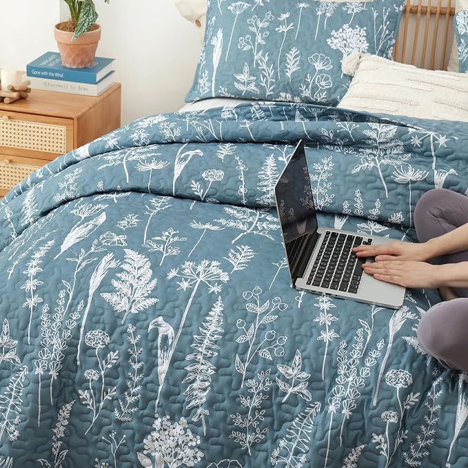JANZAA Quilt King Size Mineral Blue Quilt Bed Spread Boho Quilt - Image 7