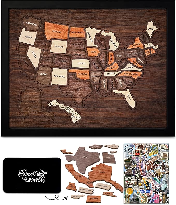 flinelife USA Travel Map, Wooden USA Map Puzzle by flinelife