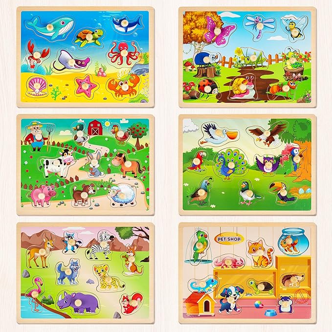 SYNARRY Wooden Puzzles for Toddlers 1-3, 6XSET Animals Puzzles for Toddlers 2-4 - Image 2