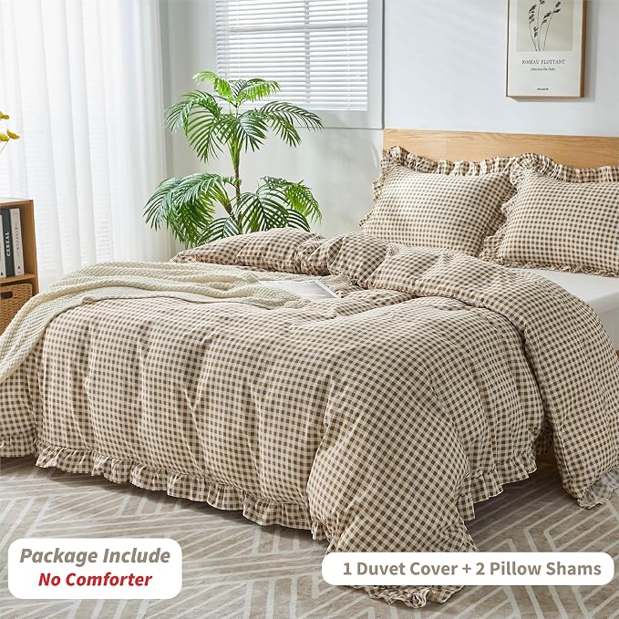 Gingham Duvet Cover Full Size, 3 Pieces Soft Breathable Microfiber Plaid - Image 3