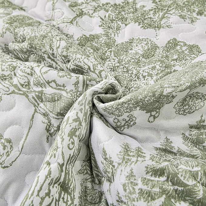 WONGS BEDDING Botanical Quilt Set Full Size, Sage Green 3 Pieces Toile Floral - Image 7
