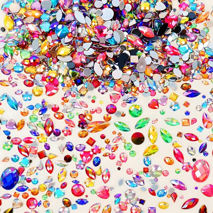 1200Pcs Crystal Gems for Crafts Mix Sizes Flatback Rhinestone Acrylic AB by Jyukan