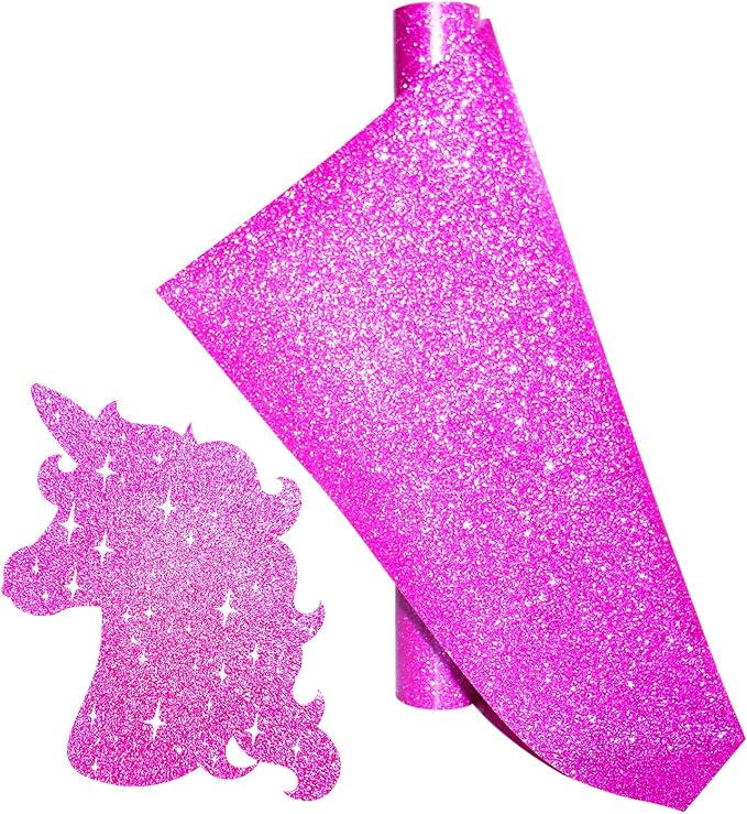 Pink Glitter Heat Transfer Vinyl Rolls Pink HTV Vinyl Iron 12inch x 5feet Iron by KEGUMINGX