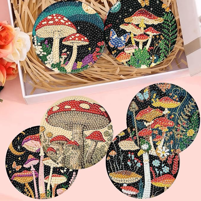 Zythron 8 Pack Diamond Art Coasters, Mushroom Diamond Painting Coasters Kits | - Image 6