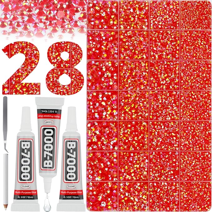 36000Pcs Red AB Rhinestones for Bedazzling, Flat Back Resin Gemstone Jewel by Worthofbest