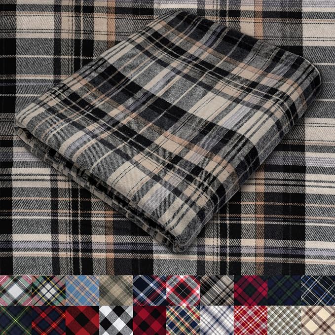 Pico Textiles 2 Yards Bolt Tan and Black Tartan Plaid Flannel Fabric by PicoTextiles
