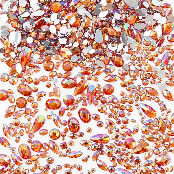 1200Pcs Crystal Gems for Crafts Mix Sizes Flatback Rhinestone Acrylic AB by Jyukan