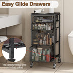 Slim Rolling Storage Cart with Drawers, Under Desk Storage with Wooden Tabletop - Image 6