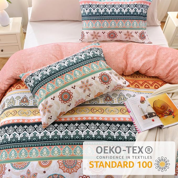 MUXHOMO Duvet Cover King Size, Reversible Floral Boho Flower Duvet Cover Set - Image 2